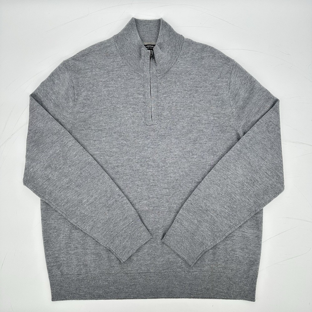 Banana‎ Republic Italian Merino Wool 1/4 Zip Pullover Sweater Gray XL Preppy